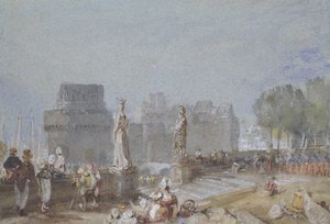 ナント城、c。 1830（ペンと茶色と黒のインクを使用した水彩画とボディカラー） 作： Joseph Mallord William Turner
